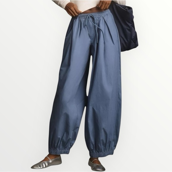 Anthropologie Pants - Anthropologie Blue Drawstring Wide-Leg Elastic Hem Pants
